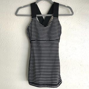 3/$25 Lululemon Black White Stripe Cross Back Workout AthleticTop